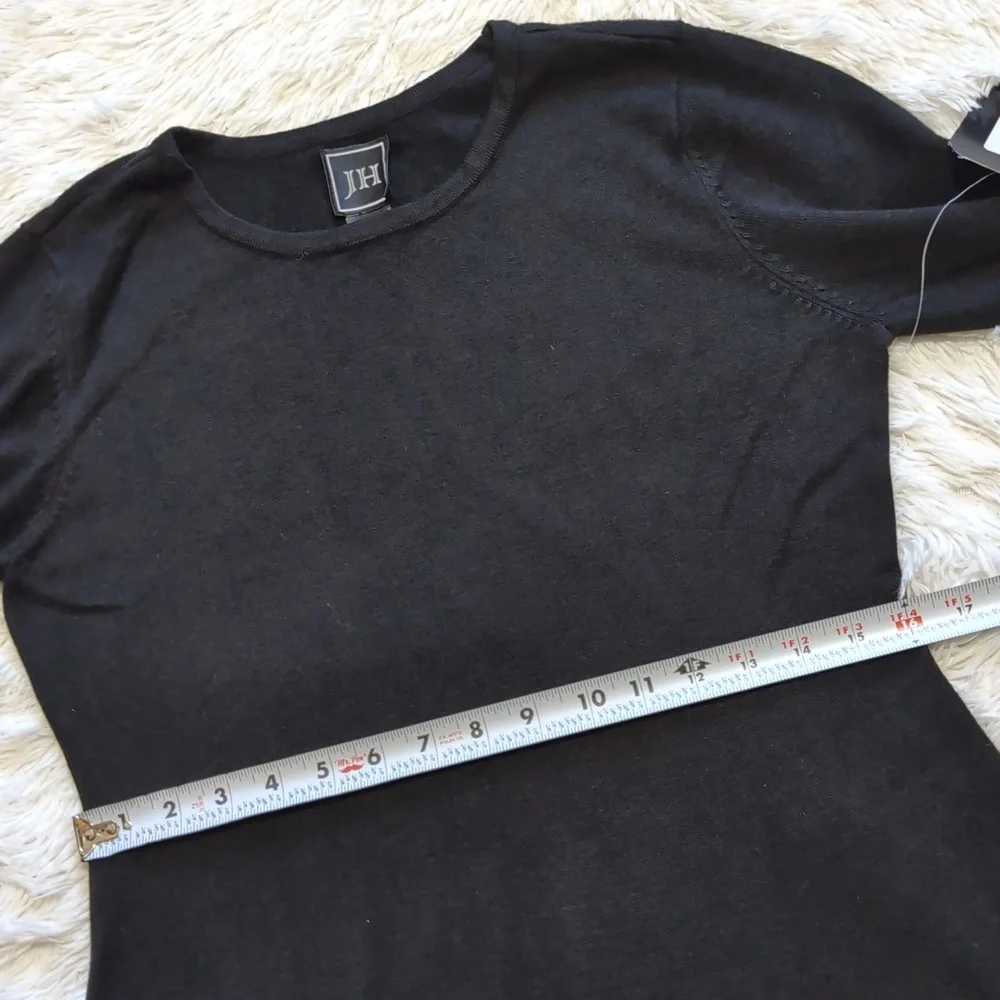 NWT JH Black Knit A Line Sweater Dress With Contrast Striped Hems Size Medium